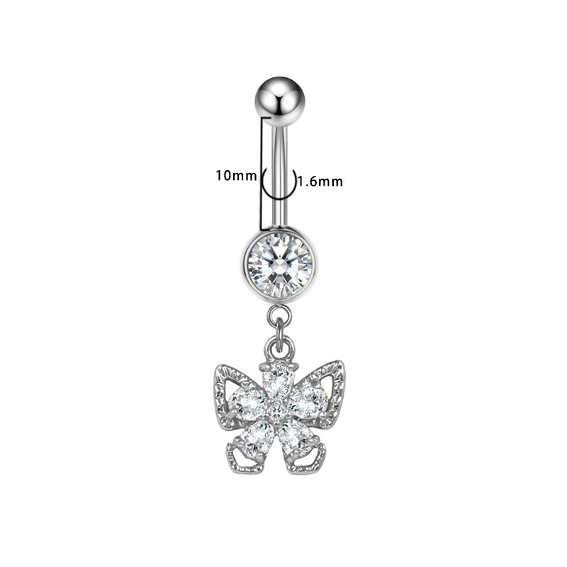 Three-dimensional Moon Copper Belly Ring With Electroplated Platinum And Zircon Inlay