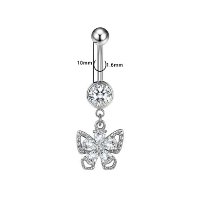 Three-dimensional Moon Copper Belly Ring With Electroplated Platinum And Zircon Inlay