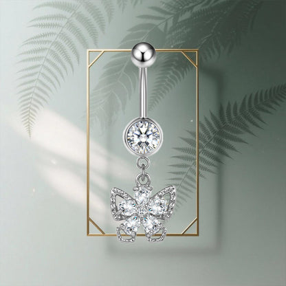 Three-dimensional Moon Copper Belly Ring With Electroplated Platinum And Zircon Inlay