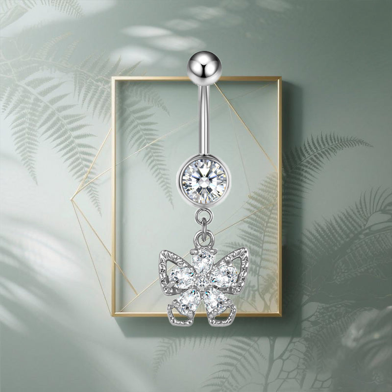 Three-dimensional Moon Copper Belly Ring With Electroplated Platinum And Zircon Inlay