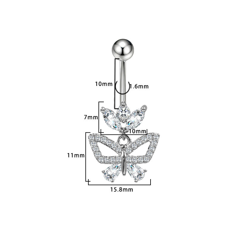 Three-dimensional Moon Copper Belly Ring With Electroplated Platinum And Zircon Inlay