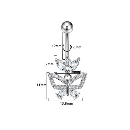 Three-dimensional Moon Copper Belly Ring With Electroplated Platinum And Zircon Inlay