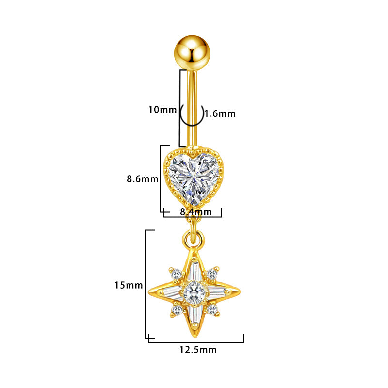 Three-dimensional Moon Copper Belly Ring With Electroplated Platinum And Zircon Inlay