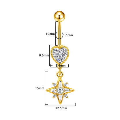 Three-dimensional Moon Copper Belly Ring With Electroplated Platinum And Zircon Inlay