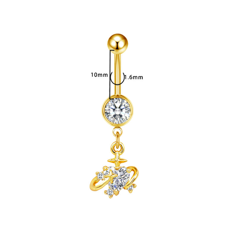 Three-dimensional Moon Copper Belly Ring With Electroplated Platinum And Zircon Inlay