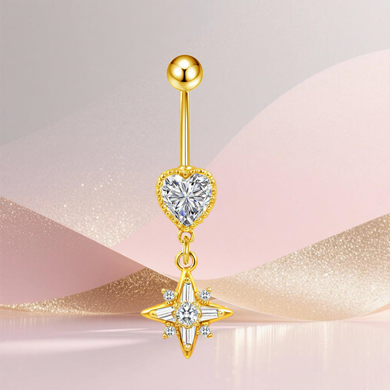 Three-dimensional Moon Copper Belly Ring With Electroplated Platinum And Zircon Inlay