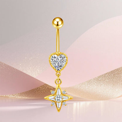 Three-dimensional Moon Copper Belly Ring With Electroplated Platinum And Zircon Inlay