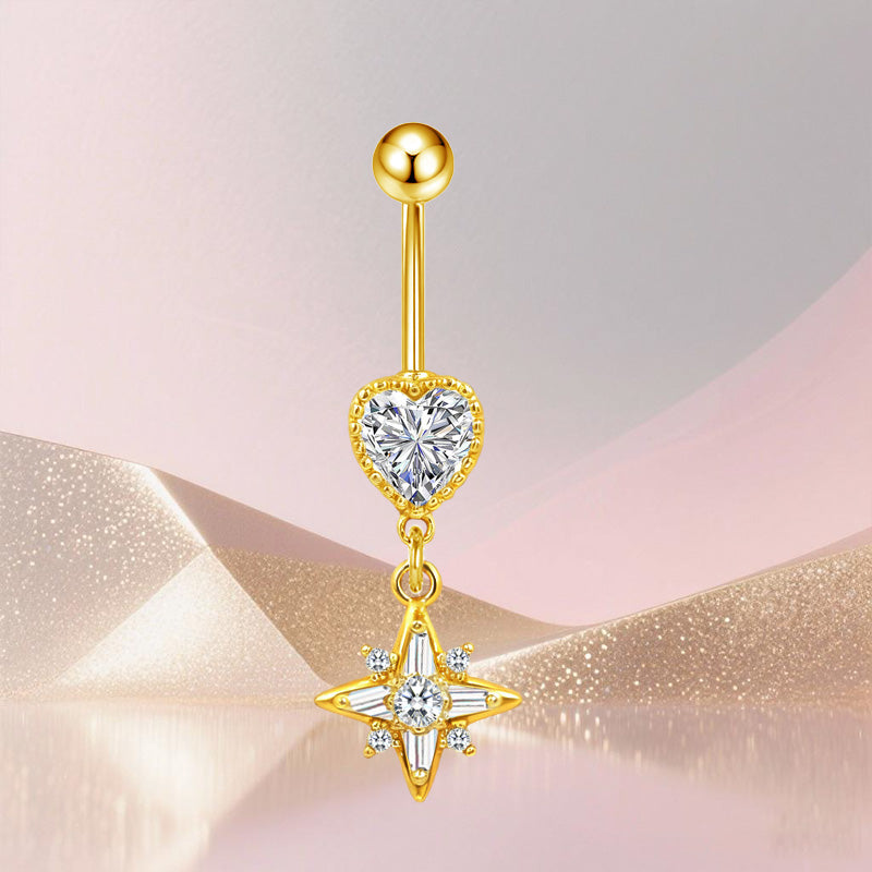 Three-dimensional Moon Copper Belly Ring With Electroplated Platinum And Zircon Inlay