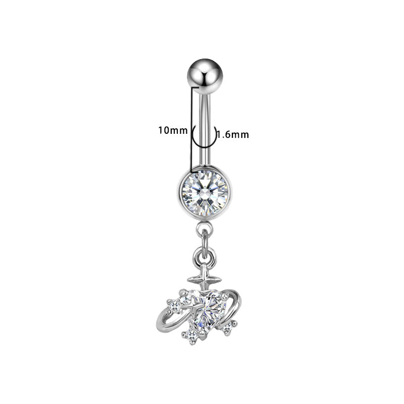 Three-dimensional Moon Copper Belly Ring With Electroplated Platinum And Zircon Inlay