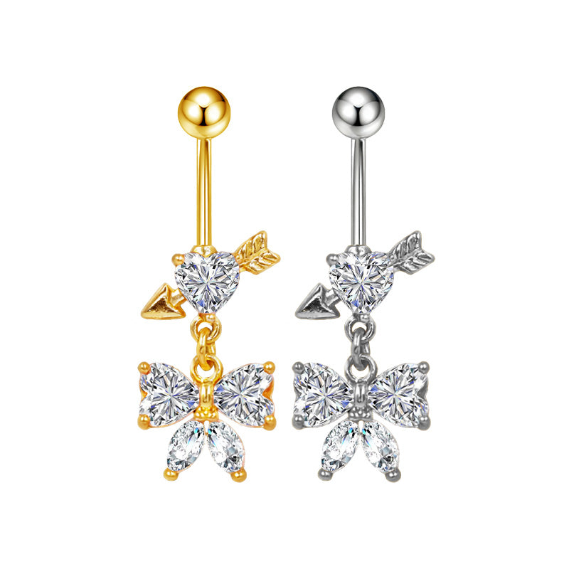 Three-dimensional Moon Copper Belly Ring With Electroplated Platinum And Zircon Inlay