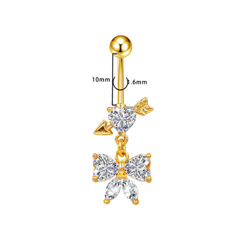 Three-dimensional Moon Copper Belly Ring With Electroplated Platinum And Zircon Inlay