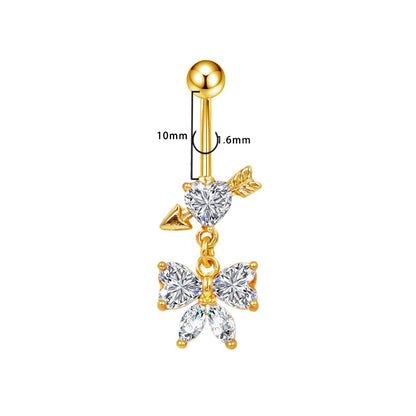 Three-dimensional Moon Copper Belly Ring With Electroplated Platinum And Zircon Inlay
