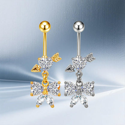 Three-dimensional Moon Copper Belly Ring With Electroplated Platinum And Zircon Inlay