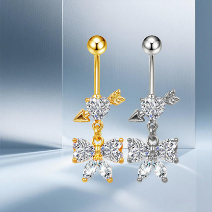 Three-dimensional Moon Copper Belly Ring With Electroplated Platinum And Zircon Inlay