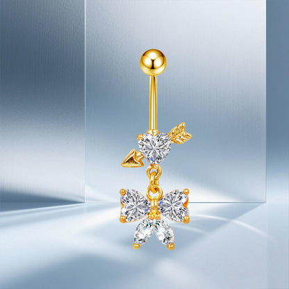 Three-dimensional Moon Copper Belly Ring With Electroplated Platinum And Zircon Inlay