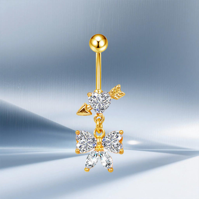 Three-dimensional Moon Copper Belly Ring With Electroplated Platinum And Zircon Inlay