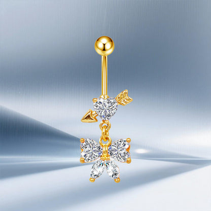 Three-dimensional Moon Copper Belly Ring With Electroplated Platinum And Zircon Inlay