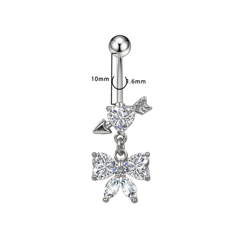 Three-dimensional Moon Copper Belly Ring With Electroplated Platinum And Zircon Inlay