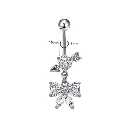 Three-dimensional Moon Copper Belly Ring With Electroplated Platinum And Zircon Inlay