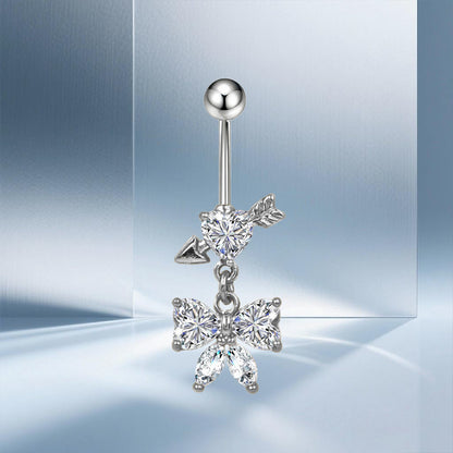Three-dimensional Moon Copper Belly Ring With Electroplated Platinum And Zircon Inlay