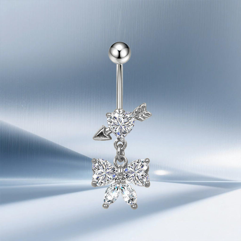 Three-dimensional Moon Copper Belly Ring With Electroplated Platinum And Zircon Inlay