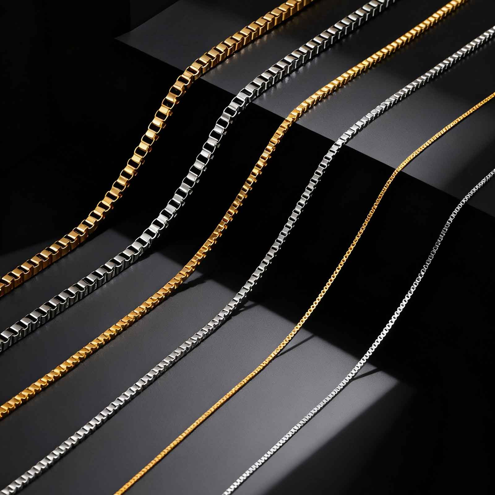 Solid Color Necklace For Unisex Featuring Waterproof Non Tarnish 201 Stainless Steel With 18K Real Gold Plated Box Chain