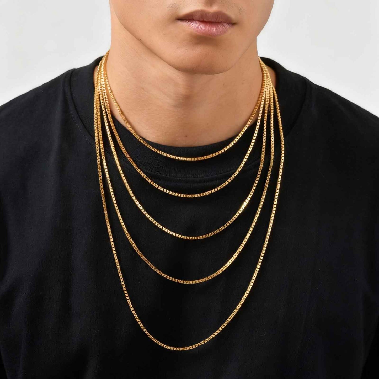 Solid Color Necklace For Unisex Featuring Waterproof Non Tarnish 201 Stainless Steel With 18K Real Gold Plated Box Chain