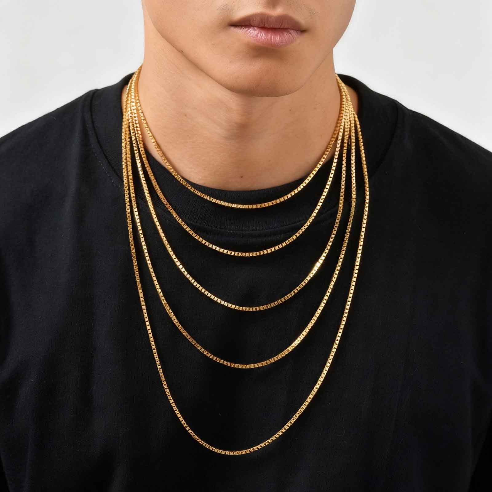 Solid Color Necklace For Unisex Featuring Waterproof Non Tarnish 201 Stainless Steel With 18K Real Gold Plated Box Chain