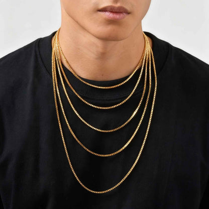 Solid Color Necklace For Unisex Featuring Waterproof Non Tarnish 201 Stainless Steel With 18K Real Gold Plated Box Chain