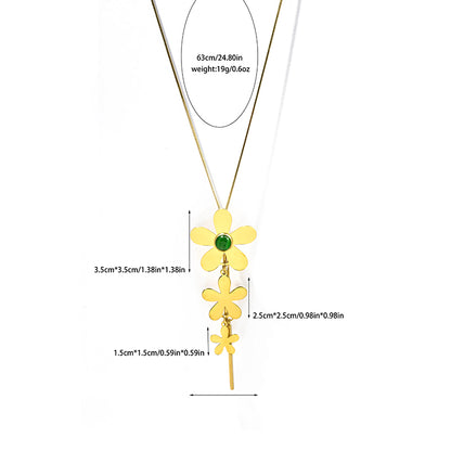 Flowers Pendant Necklace For Women In 304 Stainless Steel With 18K Real Gold Plated And Natural Stone Inlay On Snake Chain