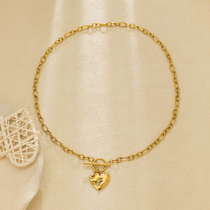 Heart Shape Pendant Necklace For Women In 304 Stainless Steel With 18K Real Gold Plated And Imitation Pearl On Cable Chain