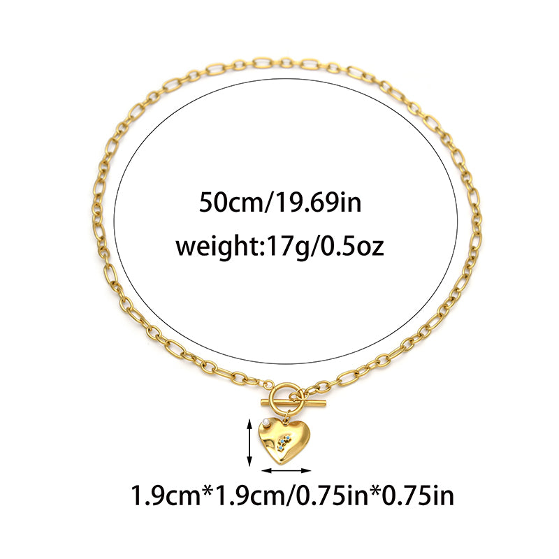 Heart Shape Pendant Necklace For Women In 304 Stainless Steel With 18K Real Gold Plated And Imitation Pearl On Cable Chain