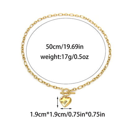 Heart Shape Pendant Necklace For Women In 304 Stainless Steel With 18K Real Gold Plated And Imitation Pearl On Cable Chain