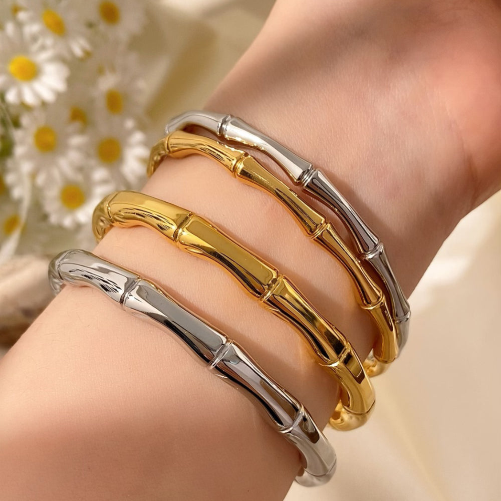 For Unisex Geometric Enamel Bangle In Titanium Steel With 18K Gold Plated PVD Coating