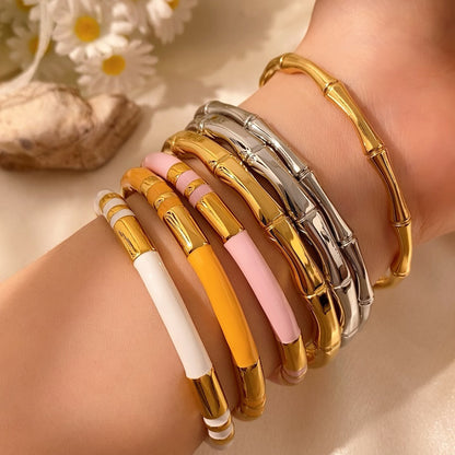 For Unisex Geometric Enamel Bangle In Titanium Steel With 18K Gold Plated PVD Coating