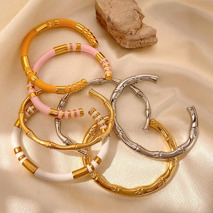 For Unisex Geometric Enamel Bangle In Titanium Steel With 18K Gold Plated PVD Coating