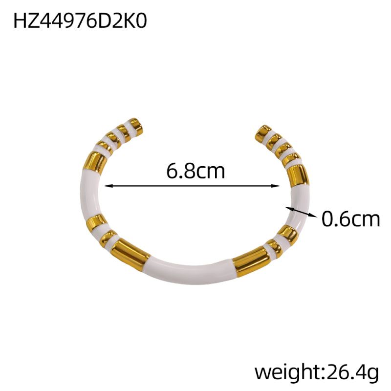 For Unisex Geometric Enamel Bangle In Titanium Steel With 18K Gold Plated PVD Coating