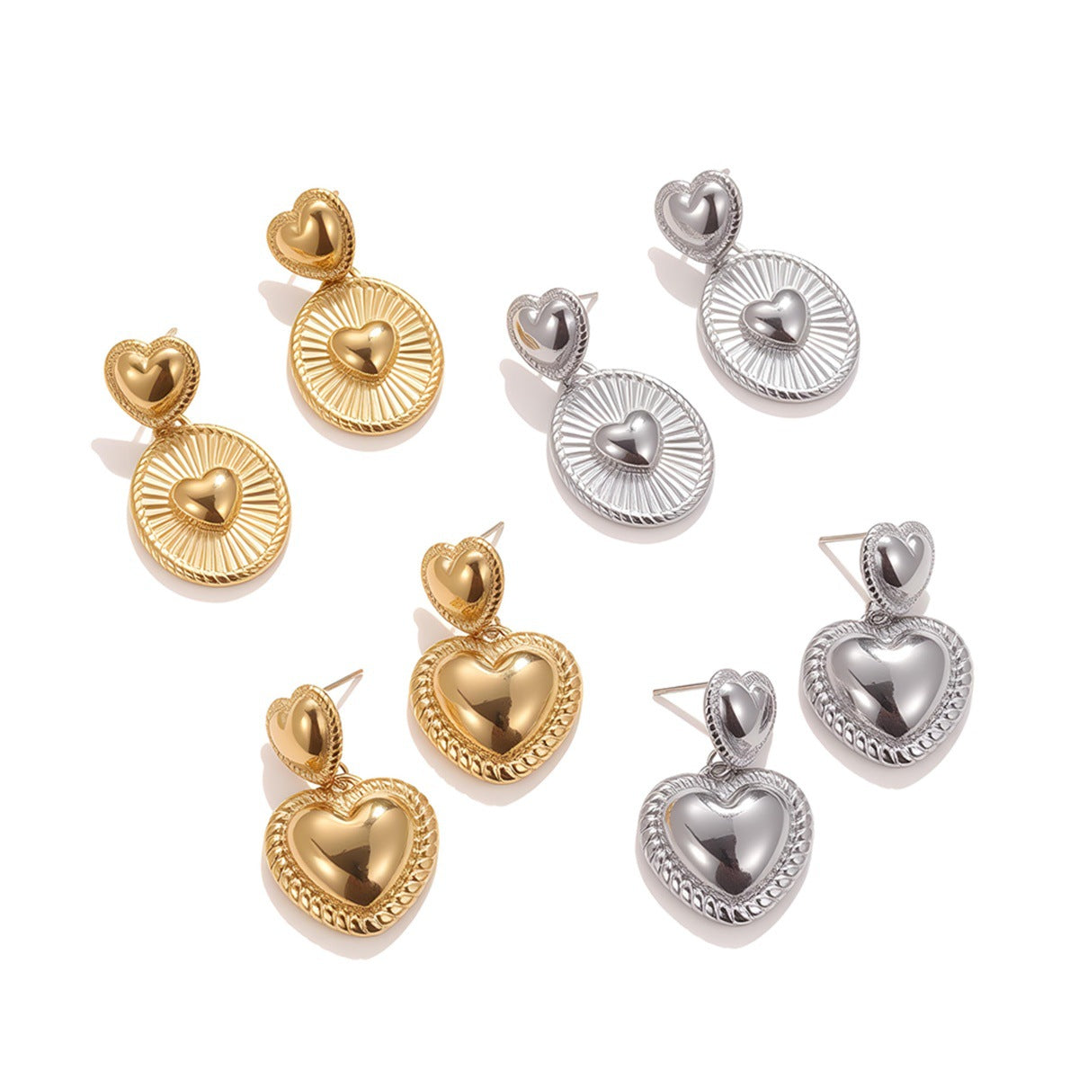 Double Heart Earrings For Women, Waterproof Non Tarnish Titanium Steel With PVD Coated Gold Plating Process