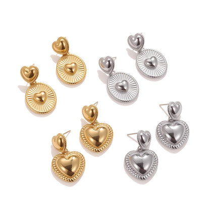 Double Heart Earrings For Women, Waterproof Non Tarnish Titanium Steel With PVD Coated Gold Plating Process