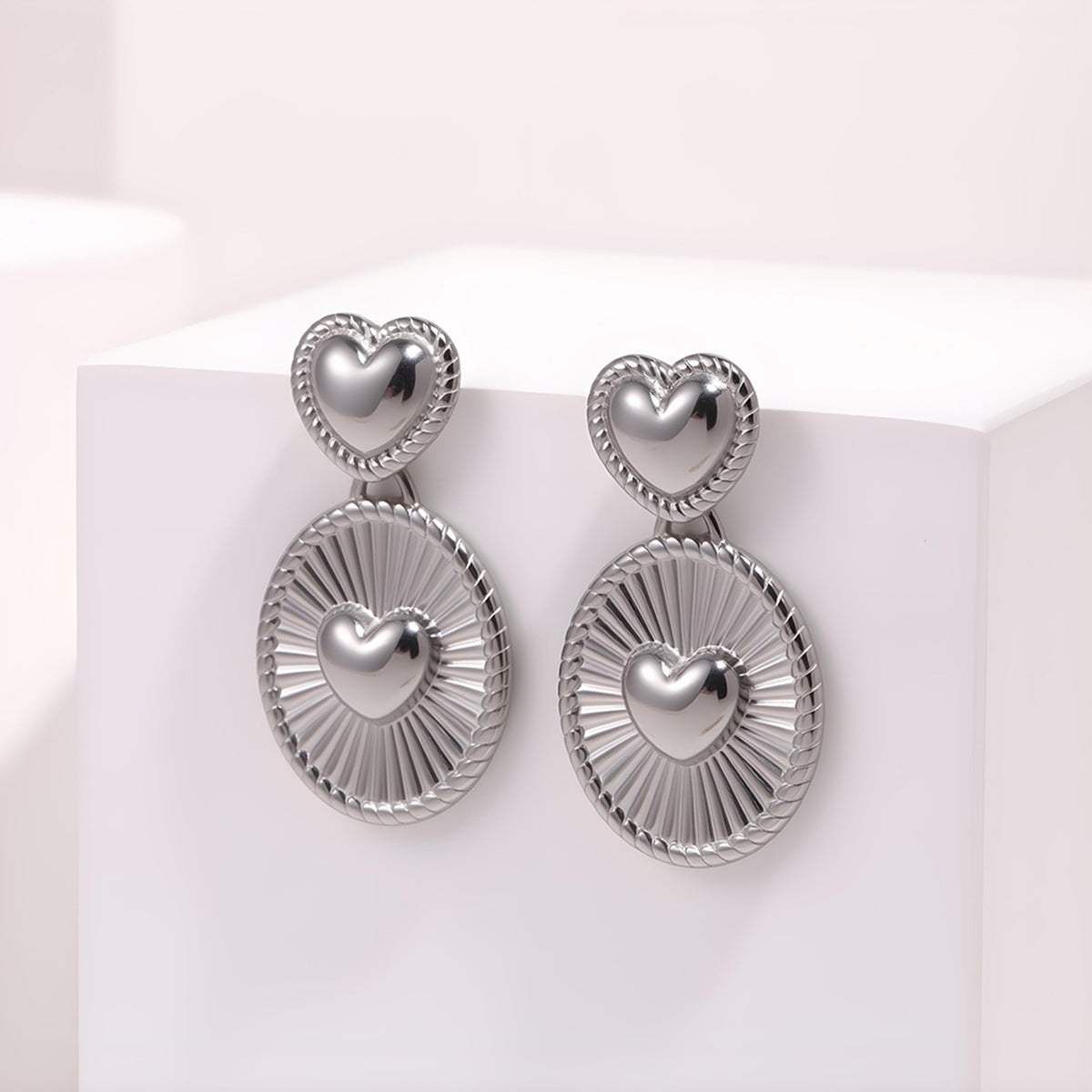 Double Heart Earrings For Women, Waterproof Non Tarnish Titanium Steel With PVD Coated Gold Plating Process