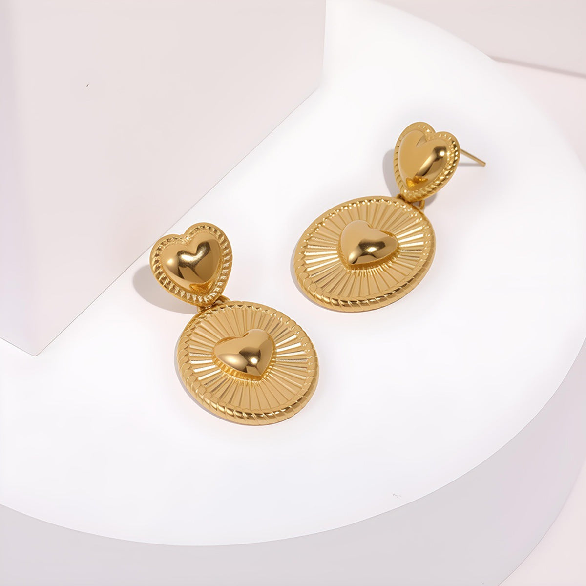 Double Heart Earrings For Women, Waterproof Non Tarnish Titanium Steel With PVD Coated Gold Plating Process