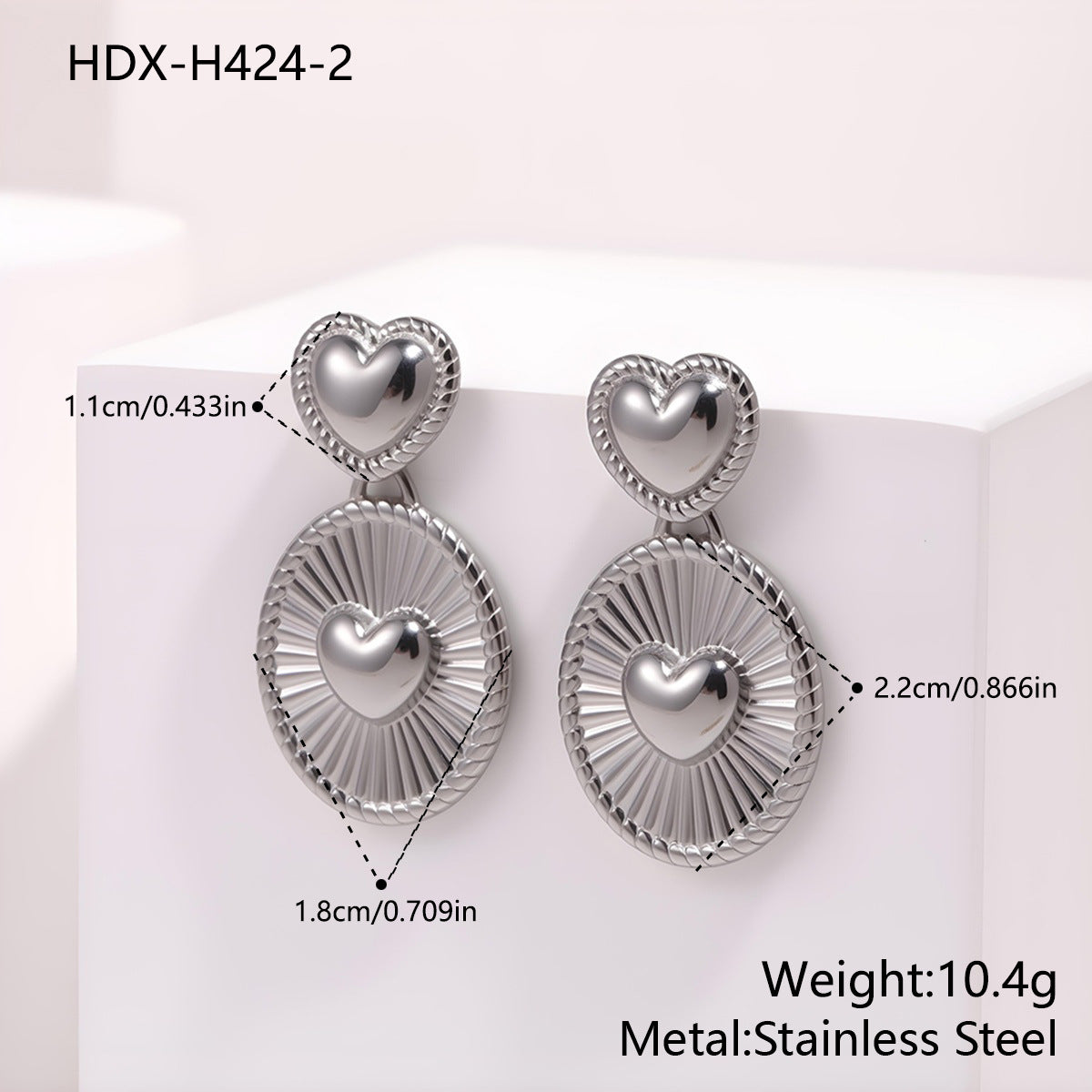 Double Heart Earrings For Women, Waterproof Non Tarnish Titanium Steel With PVD Coated Gold Plating Process