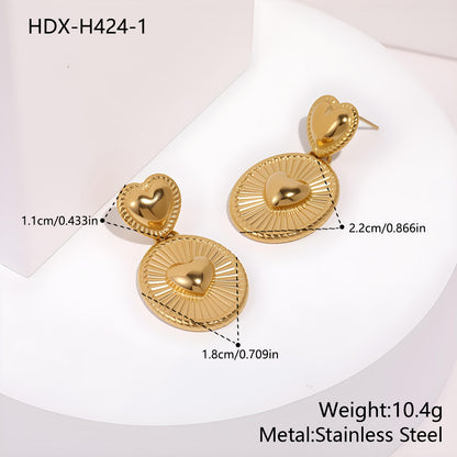 Double Heart Earrings For Women, Waterproof Non Tarnish Titanium Steel With PVD Coated Gold Plating Process