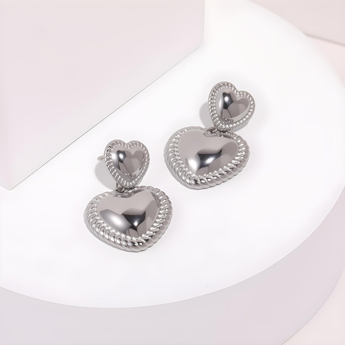 Double Heart Earrings For Women, Waterproof Non Tarnish Titanium Steel With PVD Coated Gold Plating Process