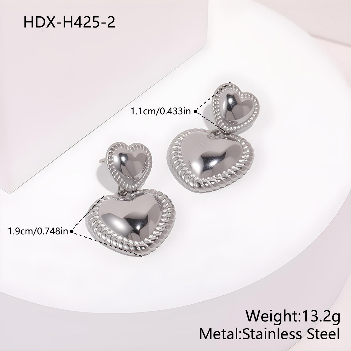 Double Heart Earrings For Women, Waterproof Non Tarnish Titanium Steel With PVD Coated Gold Plating Process