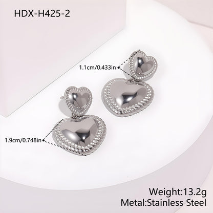 Double Heart Earrings For Women, Waterproof Non Tarnish Titanium Steel With PVD Coated Gold Plating Process
