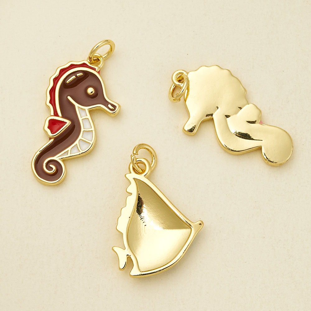 Hippocampus Pendant In Copper With 18K Real Gold Plated Electroplating, Enamel Finish And 0.05µm-0.08µm Coating Thickness, 1 Pc/Package