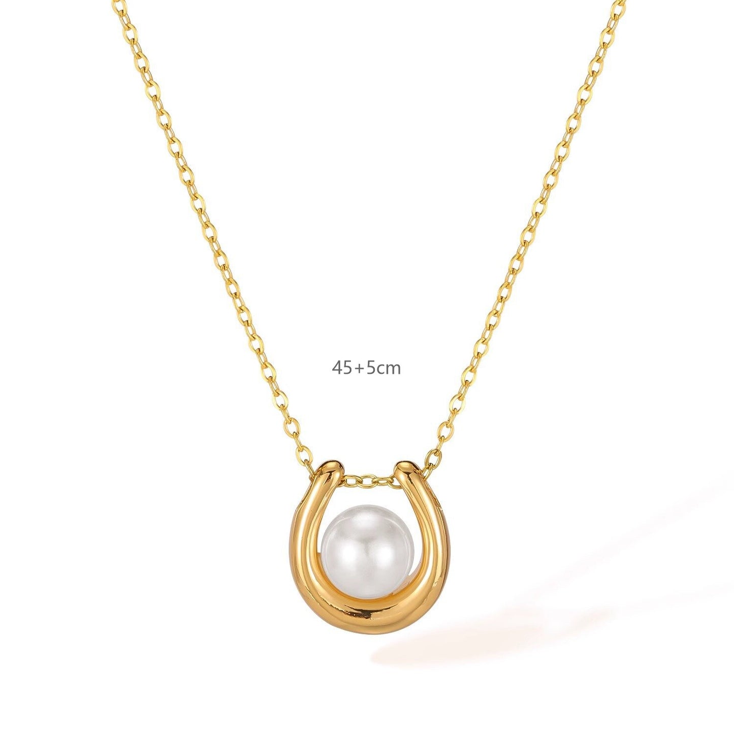 Pearl Necklace For Women In Titanium Steel With 14K Real Gold Plated Cable Chain Featuring Elegant Pearl Inlay