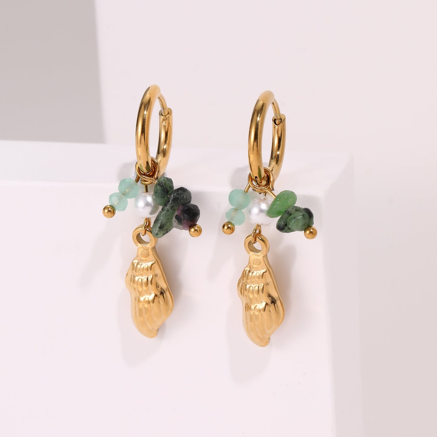 Starfish Earrings For Marine Style Featuring Shell Inlay With Golden PVD Coated Gold Plating