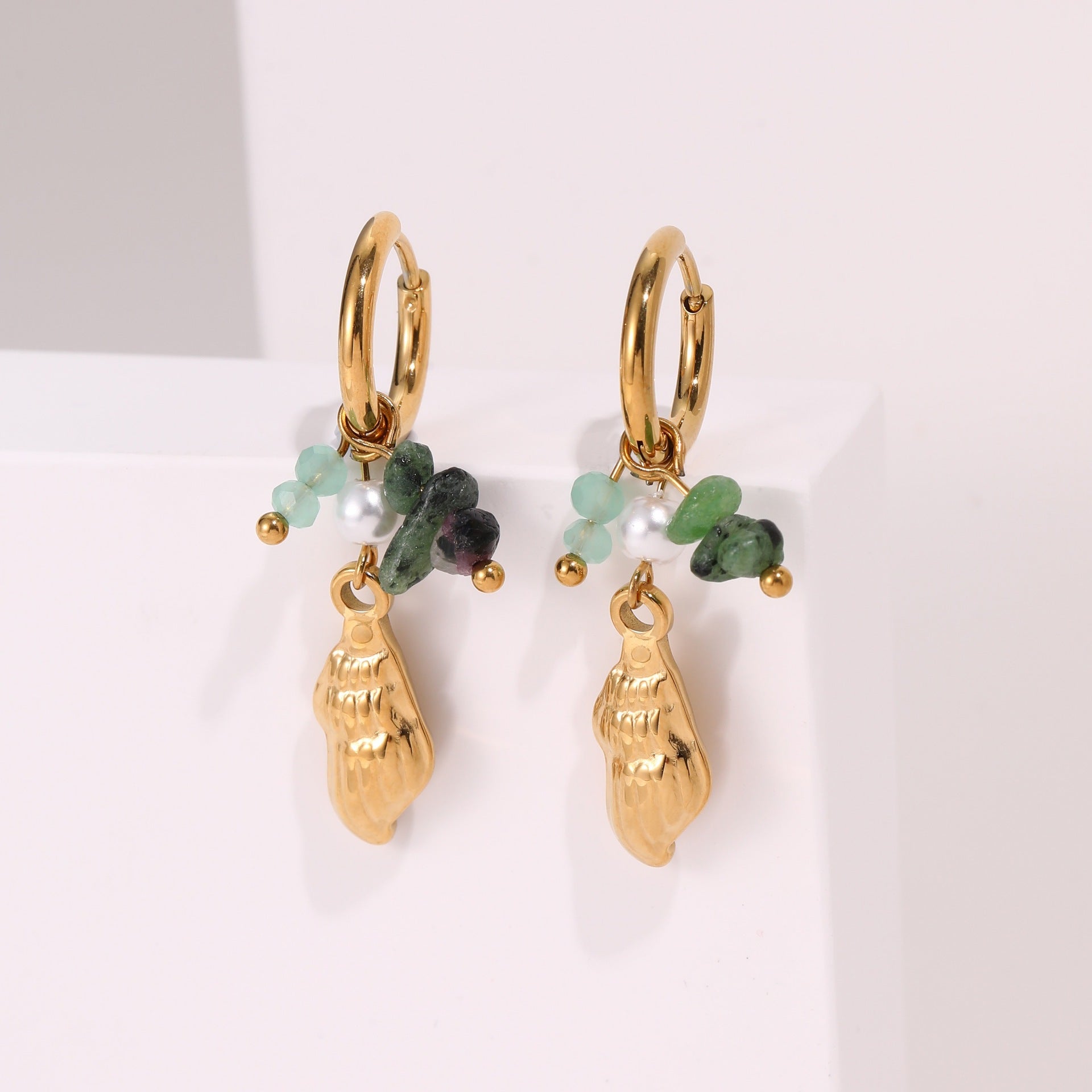 Starfish Earrings For Marine Style Featuring Shell Inlay With Golden PVD Coated Gold Plating